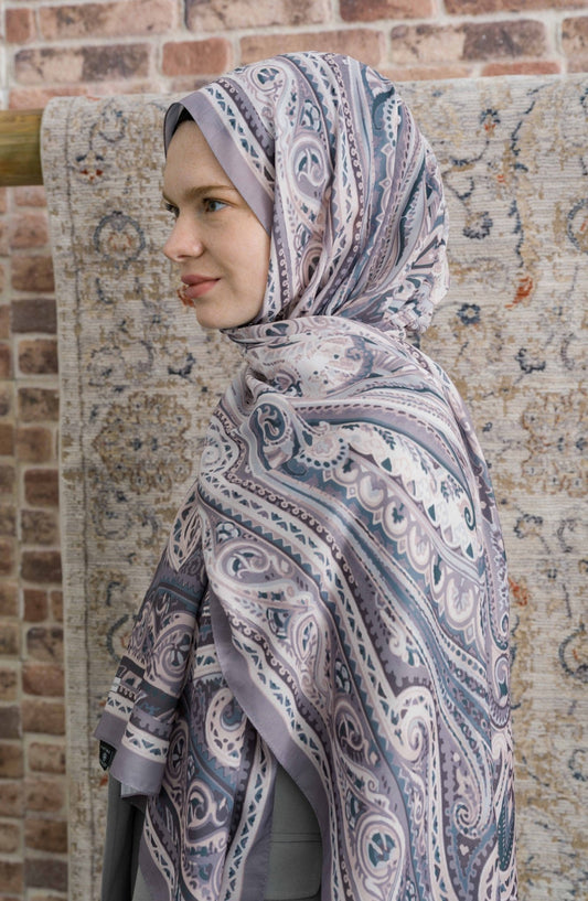 Presya Gri Etnik Desenli Şal - Fatma Atasoy