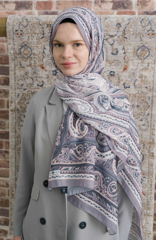 Presya Gri Etnik Desenli Şal - Fatma Atasoy