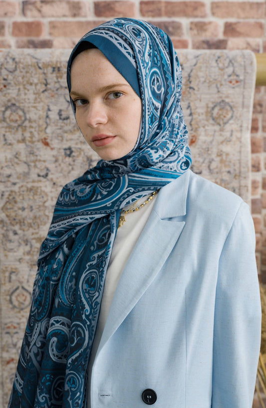 Presya İndigo Etnik Desenli Şal - Fatma Atasoy