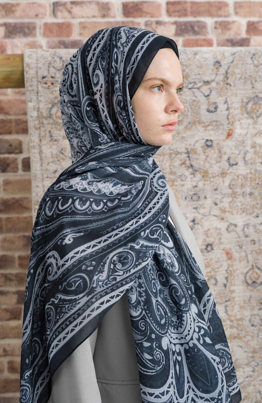 Presya Siyah Etnik Desenli Şal - Fatma Atasoy