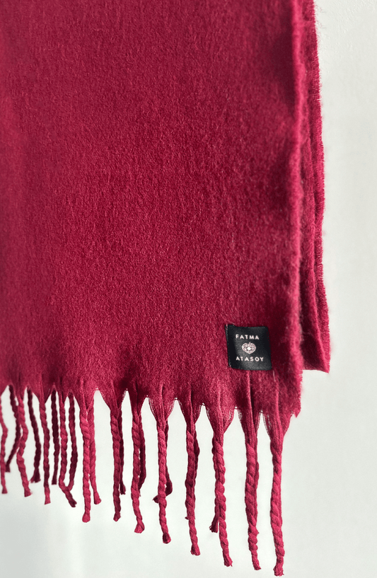 Püsküllü Bordo Şal - Fatma Atasoy