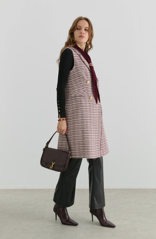 Püsküllü Bordo Tüvit Yelek - Fatma Atasoy