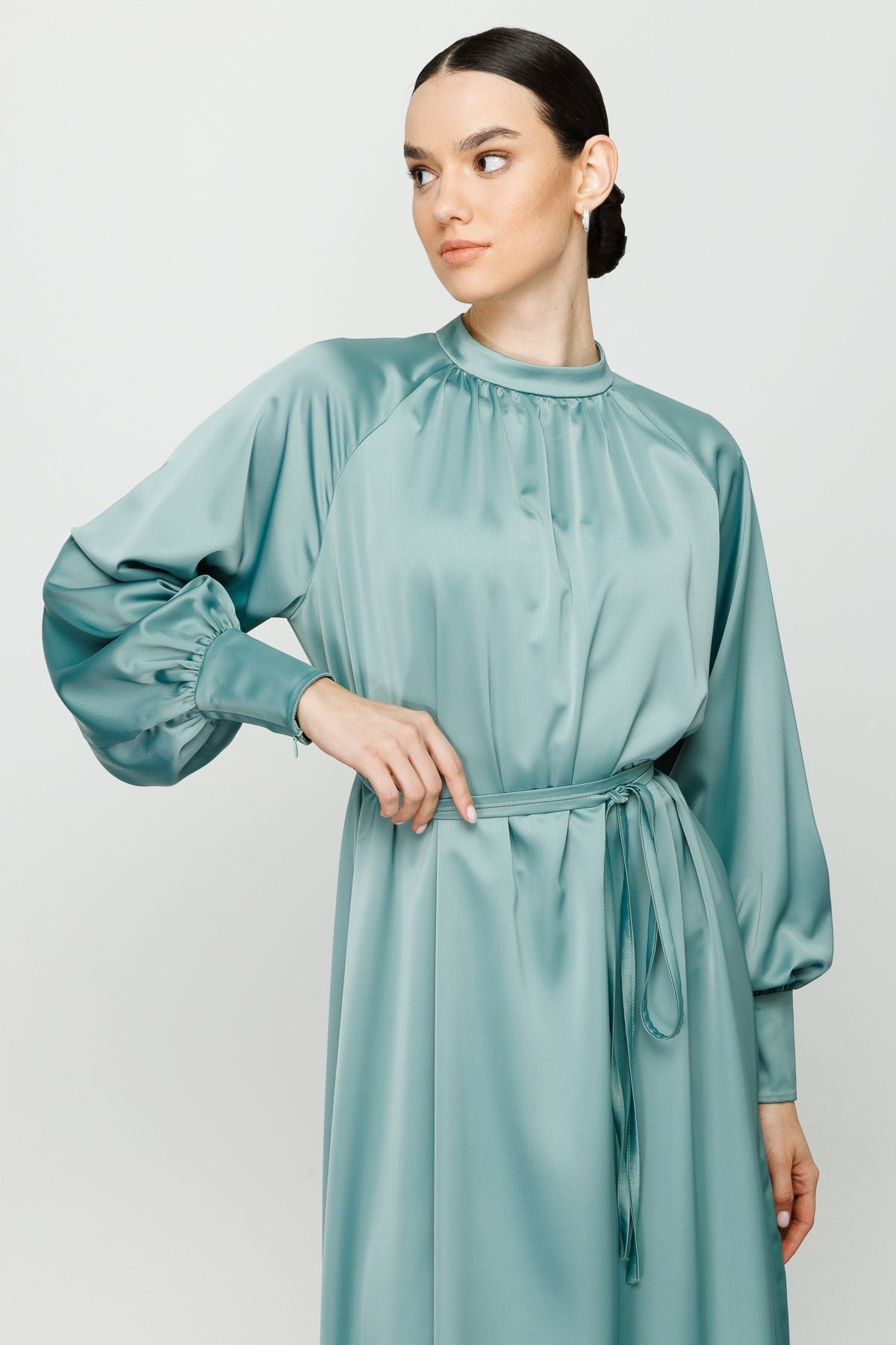 Reglan Kol Büzgülü Abiye Elbise Mint - Fatma Atasoy