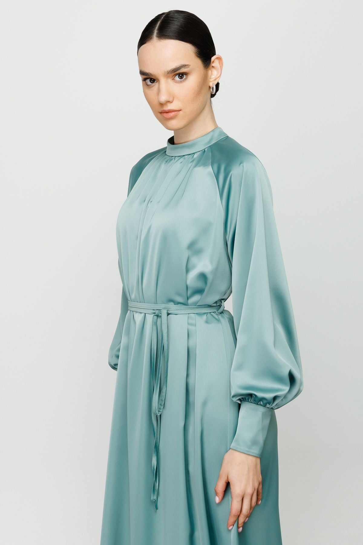 Reglan Kol Büzgülü Abiye Elbise Mint - Fatma Atasoy