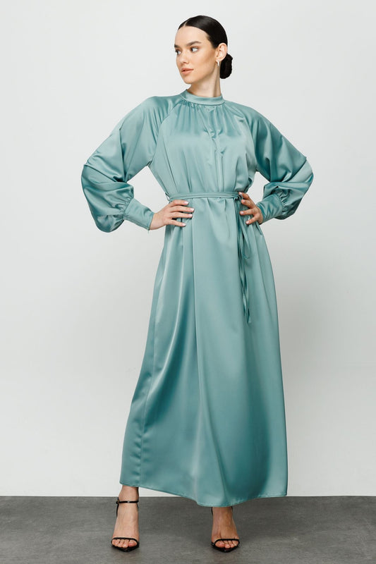 Reglan Kol Büzgülü Abiye Elbise Mint - Fatma Atasoy