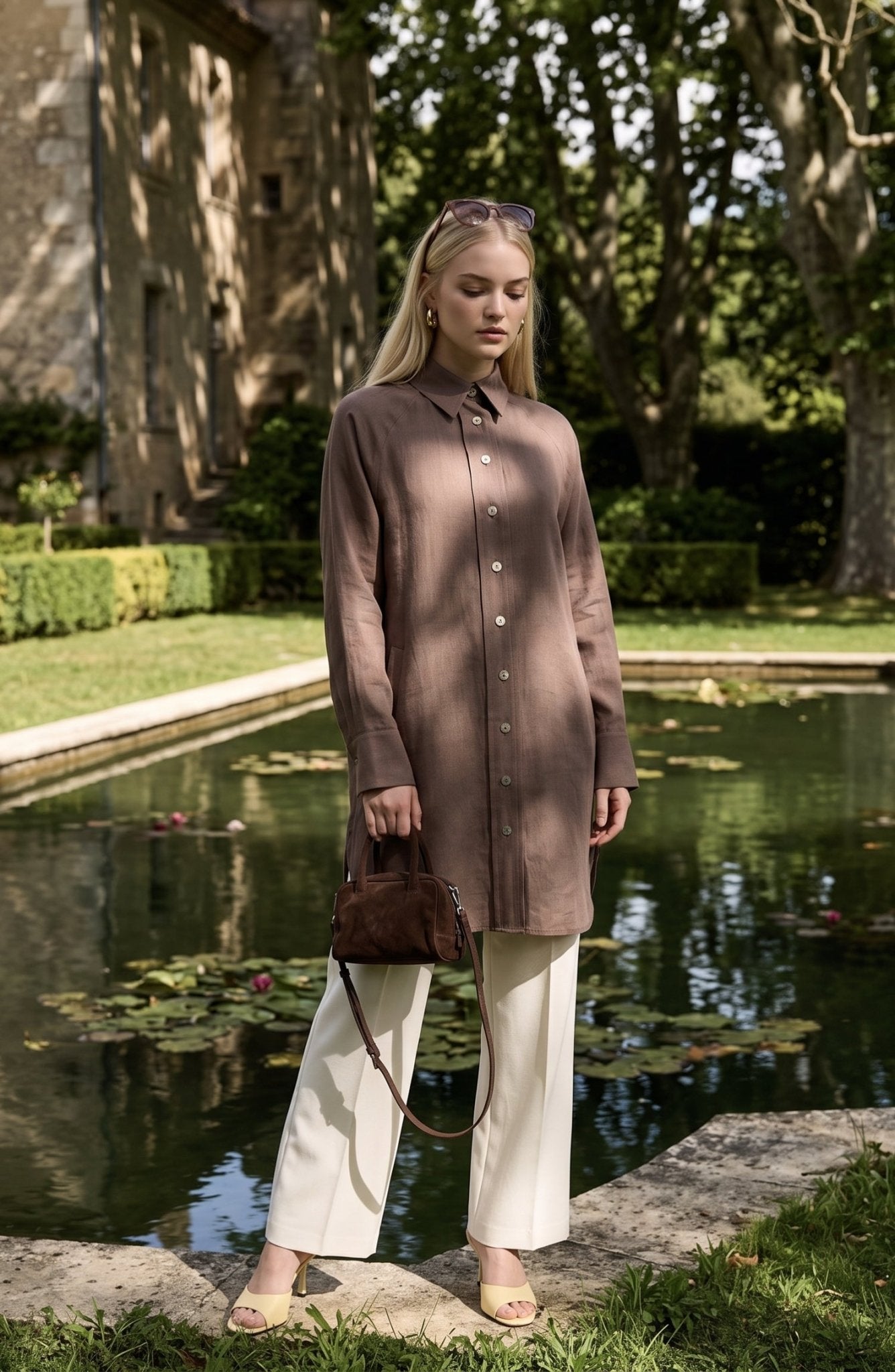 Reglan Kol Kuşaklı Kahverengi Soft Touch Tensel Gömlek Tunik - Fatma Atasoy