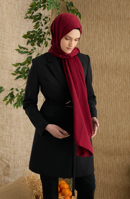 Ring Bordo Jakarlı Şal - Fatma Atasoy