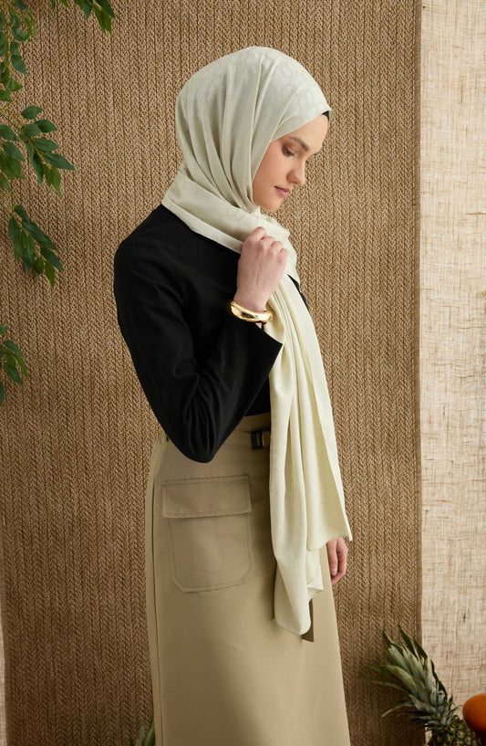 Ring Ekru Jakarlı Şal - Fatma Atasoy