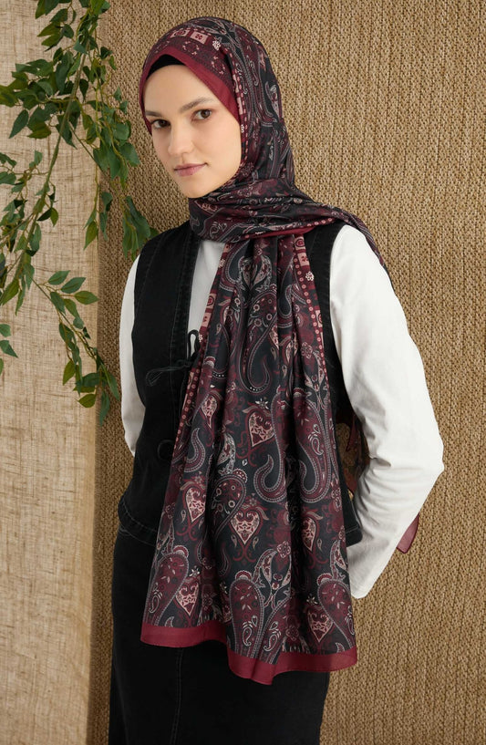 Rosalie Bordo Etnik Desen Şal - Fatma Atasoy