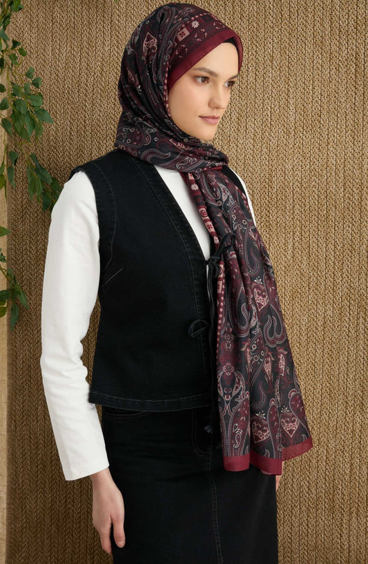 Rosalie Bordo Etnik Desen Şal - Fatma Atasoy