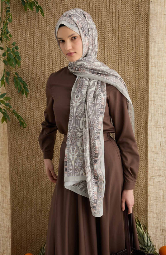 Rosalie Gri Etnik Desen Şal - Fatma Atasoy
