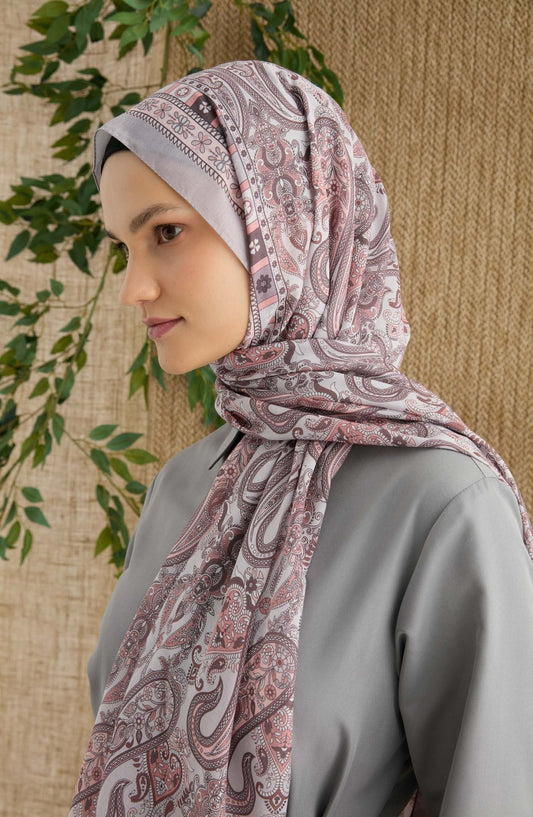 Rosalie Gümüş Gri Etnik Desen Şal - Fatma Atasoy