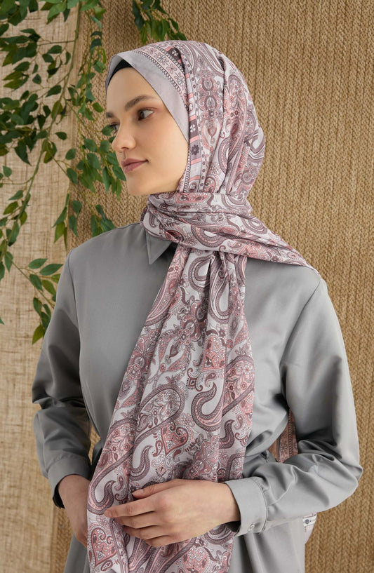 Rosalie Gümüş Gri Etnik Desen Şal - Fatma Atasoy