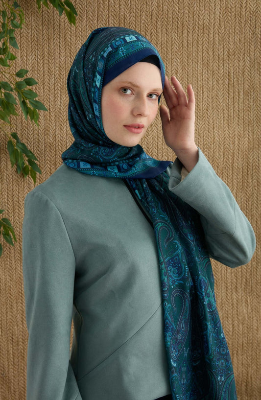 Rosalie Mavi Etnik Desen Şal - Fatma Atasoy