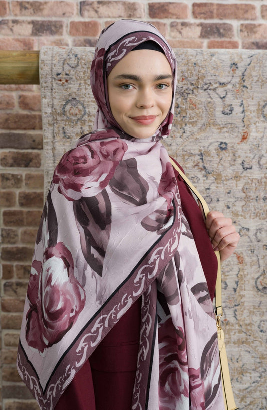 Rose Desenli Soft Pembe Crash Şal - Fatma Atasoy