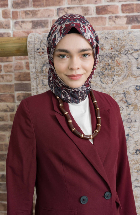 Royadia Bordo Etnik Desenli Eşarp - Fatma Atasoy