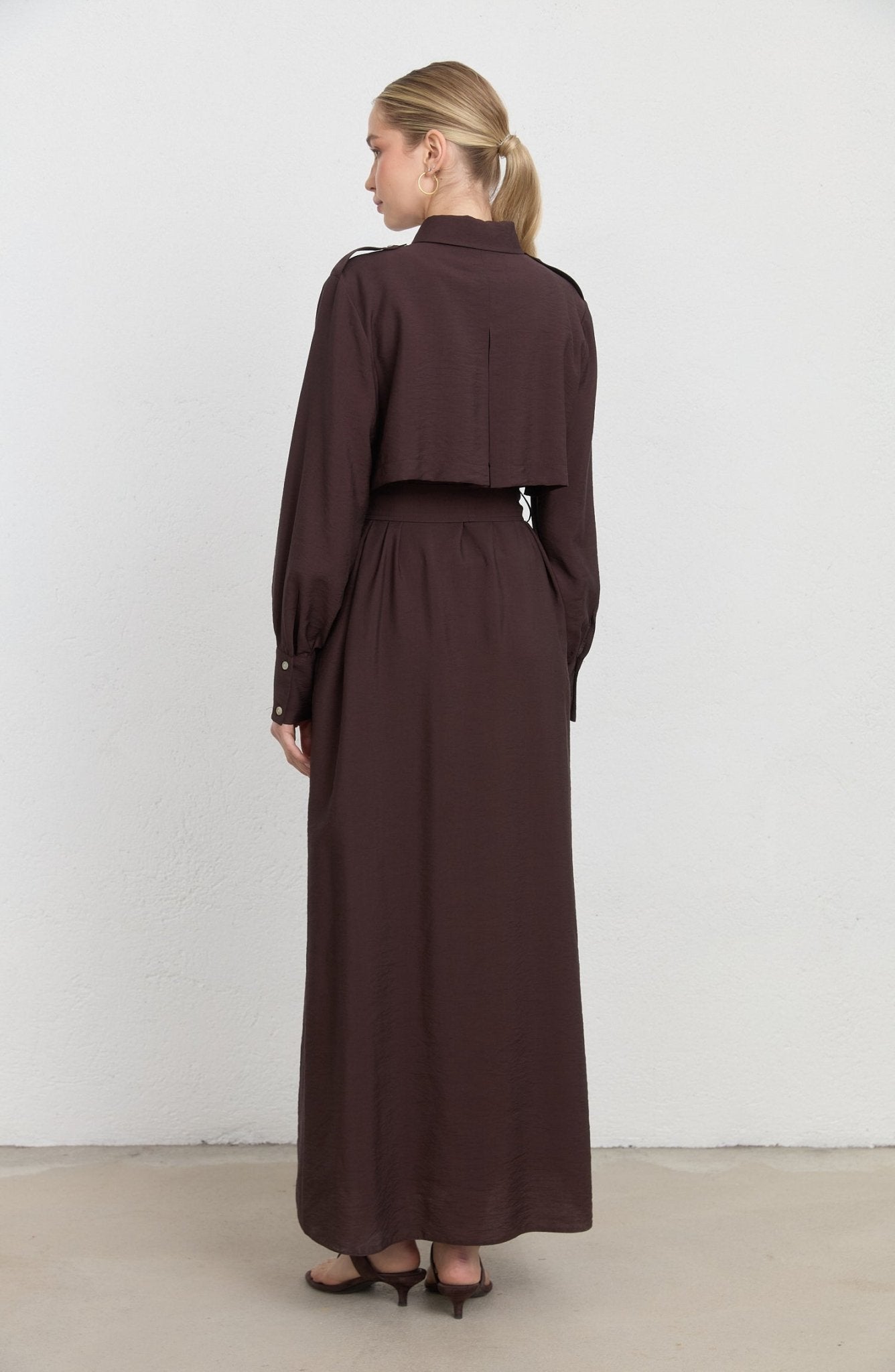 Rüzgarlıklı Giy - Çık Acı Kahve Rayon Trenç Elbise - Fatma Atasoy