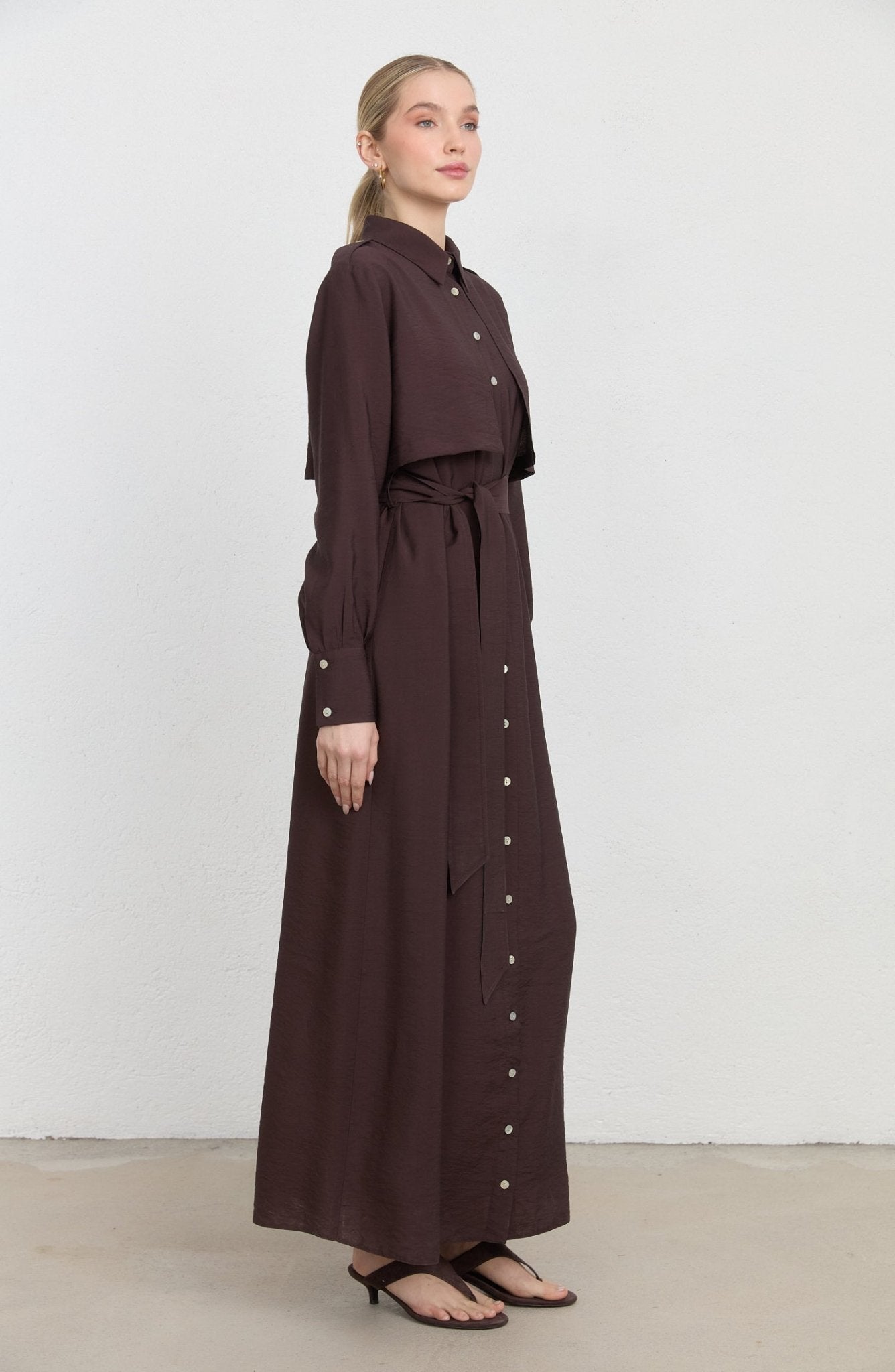 Rüzgarlıklı Giy - Çık Acı Kahve Rayon Trenç Elbise - Fatma Atasoy