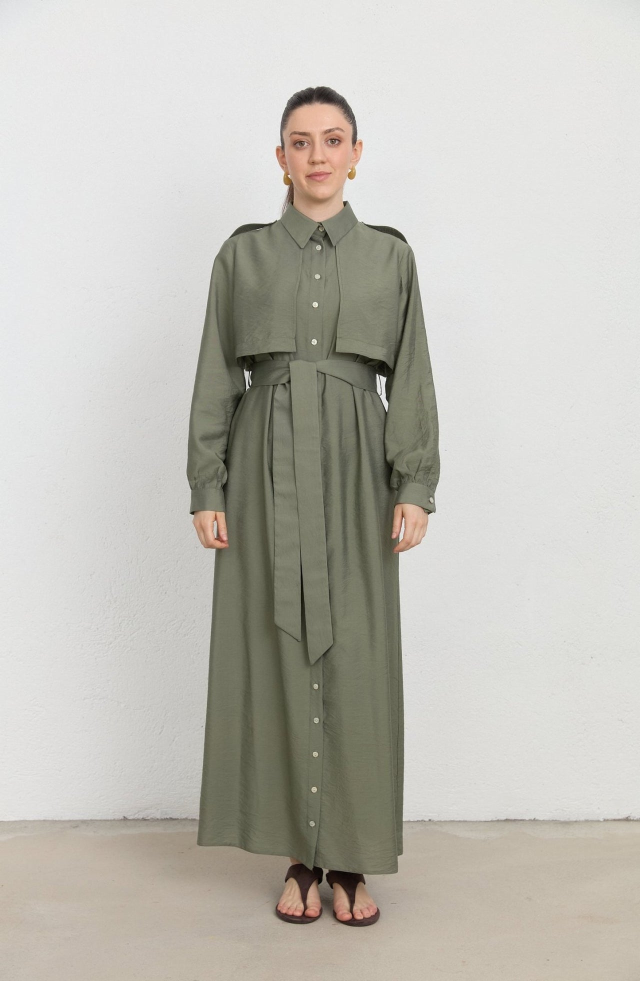Rüzgarlıklı Giy - Çık Haki Rayon Trenç Elbise - Fatma Atasoy