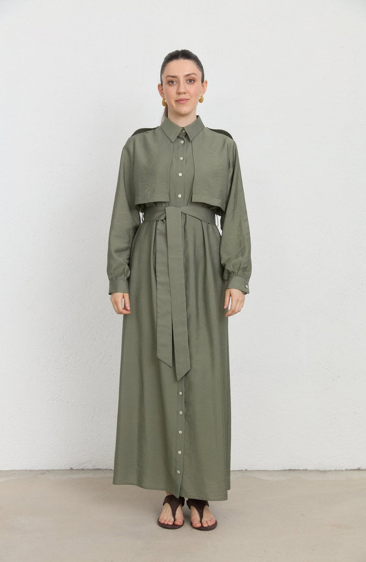 Rüzgarlıklı Giy - Çık Haki Rayon Trenç Elbise - Fatma Atasoy