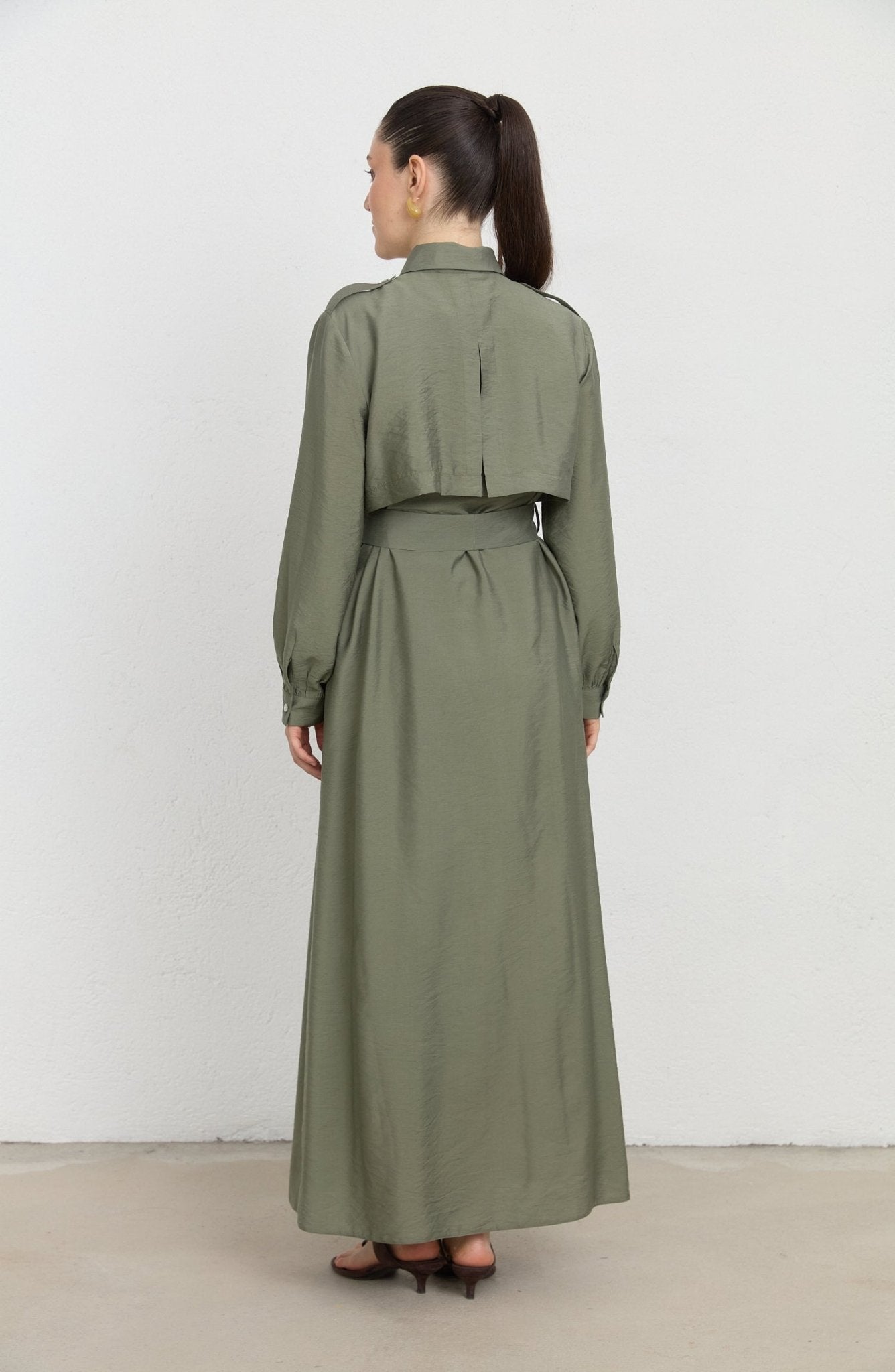 Rüzgarlıklı Giy - Çık Haki Rayon Trenç Elbise - Fatma Atasoy