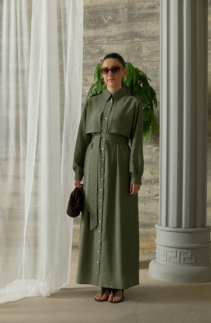 Rüzgarlıklı Giy - Çık Haki Rayon Trenç Elbise - Fatma Atasoy