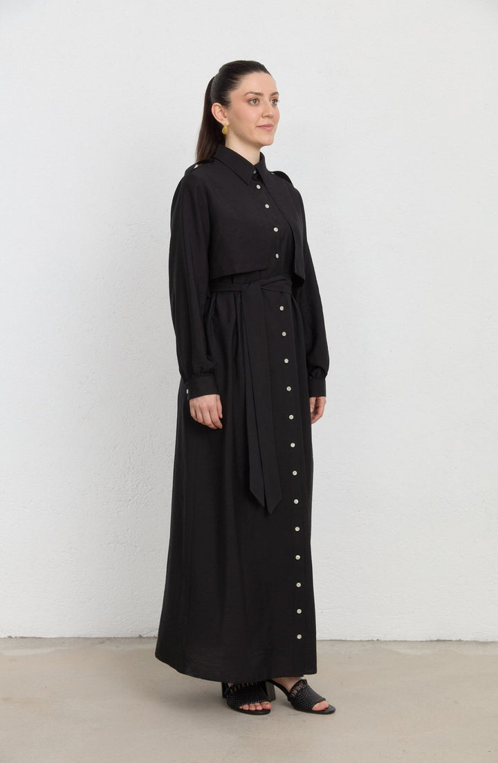 Rüzgarlıklı Giy - Çık Siyah Rayon Trenç Elbise - Fatma Atasoy