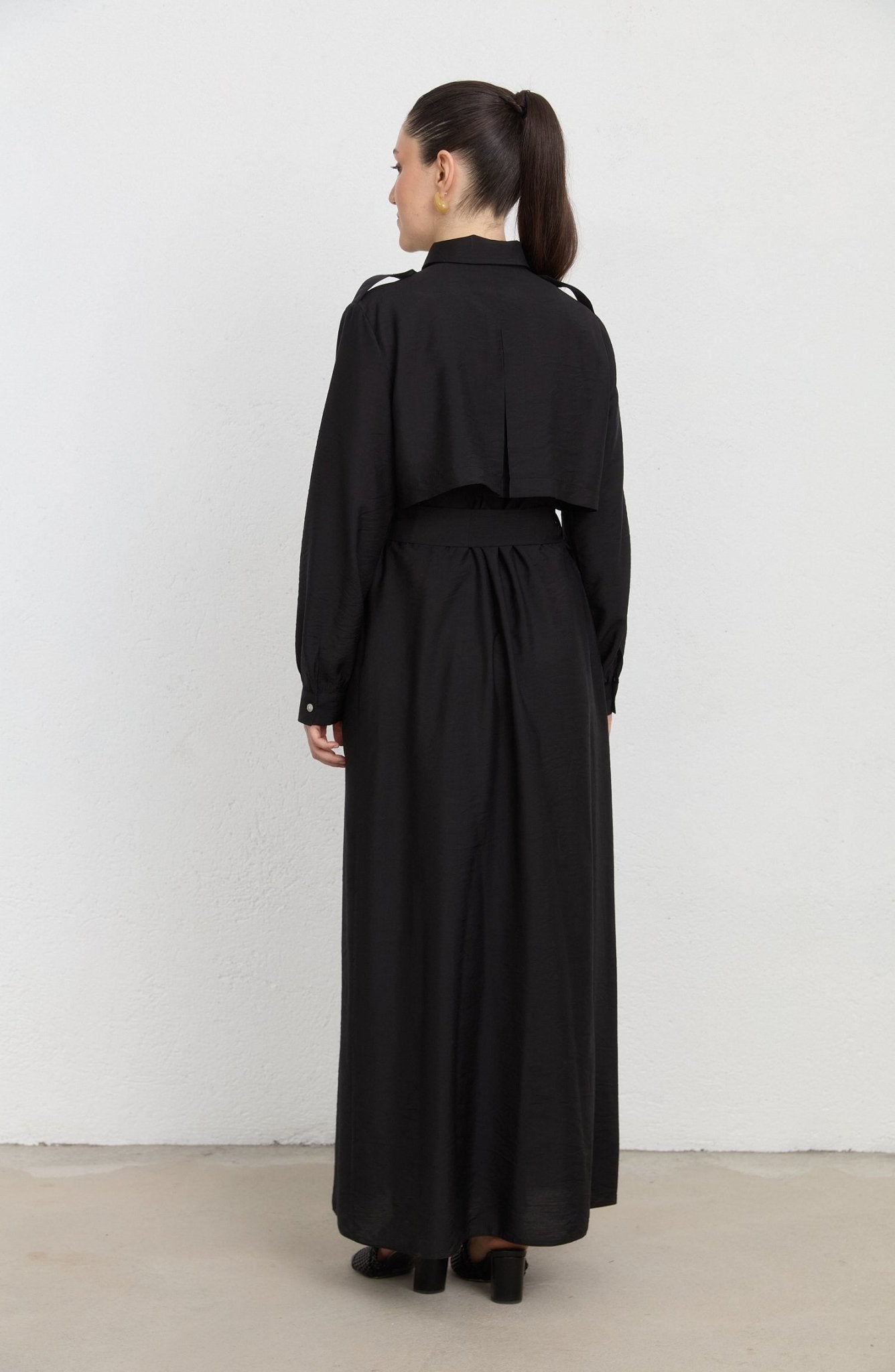 Rüzgarlıklı Giy - Çık Siyah Rayon Trenç Elbise - Fatma Atasoy