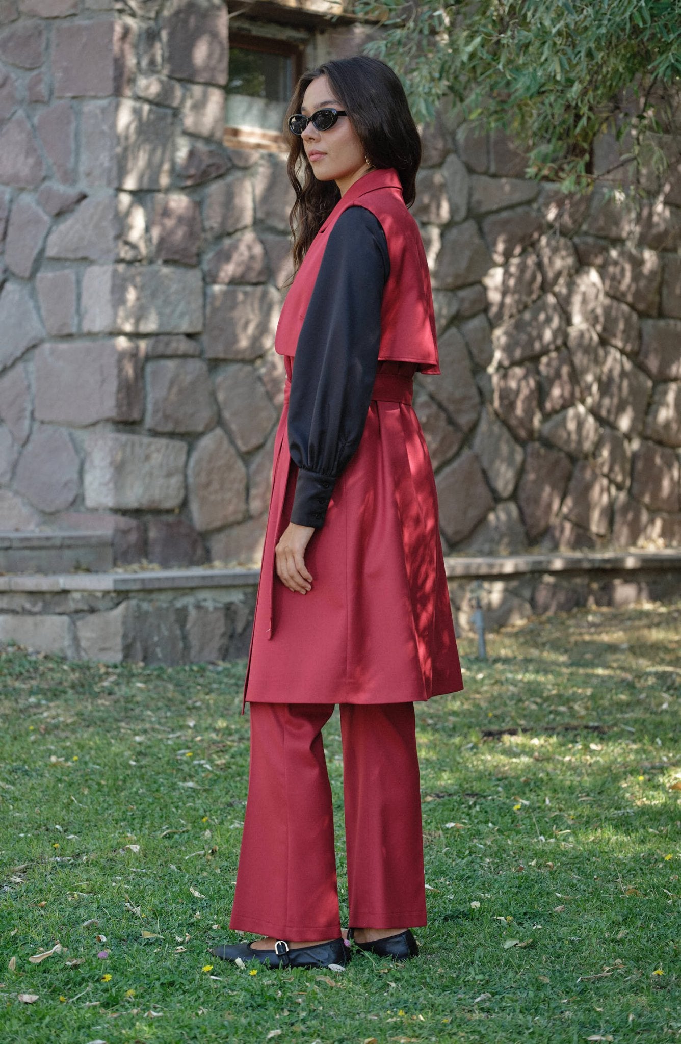 Rüzgarlıklı Bordo Gabardin Yelek - Fatma Atasoy
