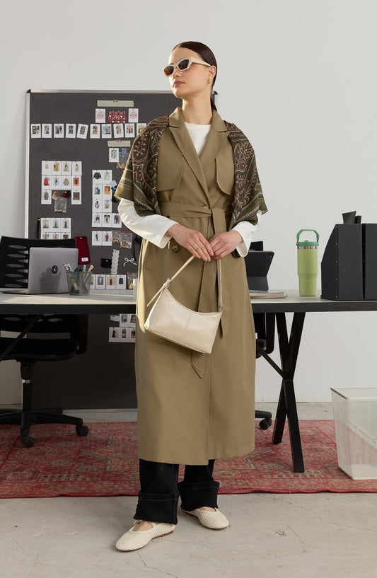 Rüzgarlıklı Maksi Haki Trenç Yelek - Fatma Atasoy