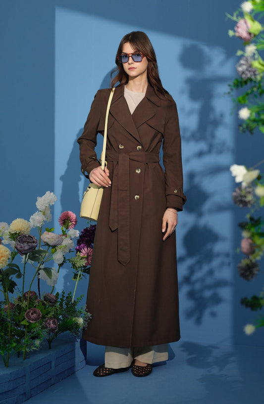 Rüzgarlıklı Maksi Trençkot Acı Kahve - Fatma Atasoy