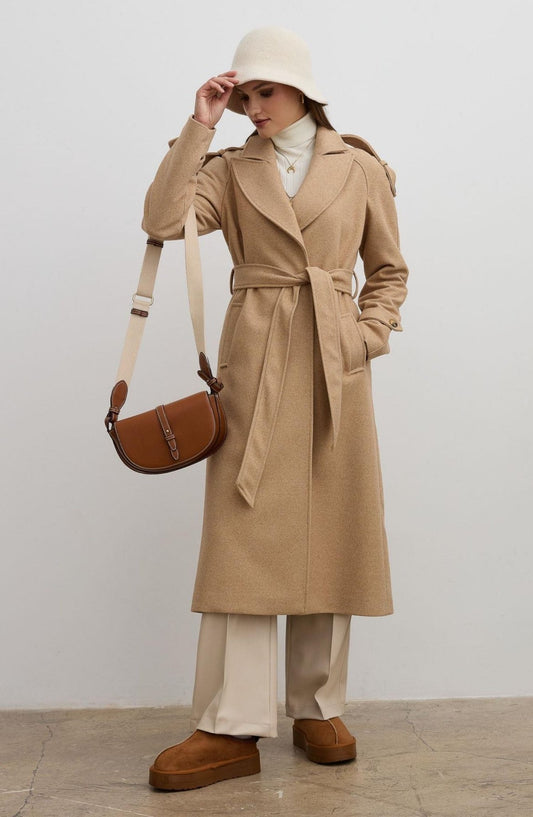 Rüzgarlıklı Reglan Kol Kaban Sütlü Kahve - Fatma Atasoy