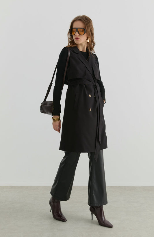 Rüzgarlıklı Siyah Trenç Yelek - Fatma Atasoy