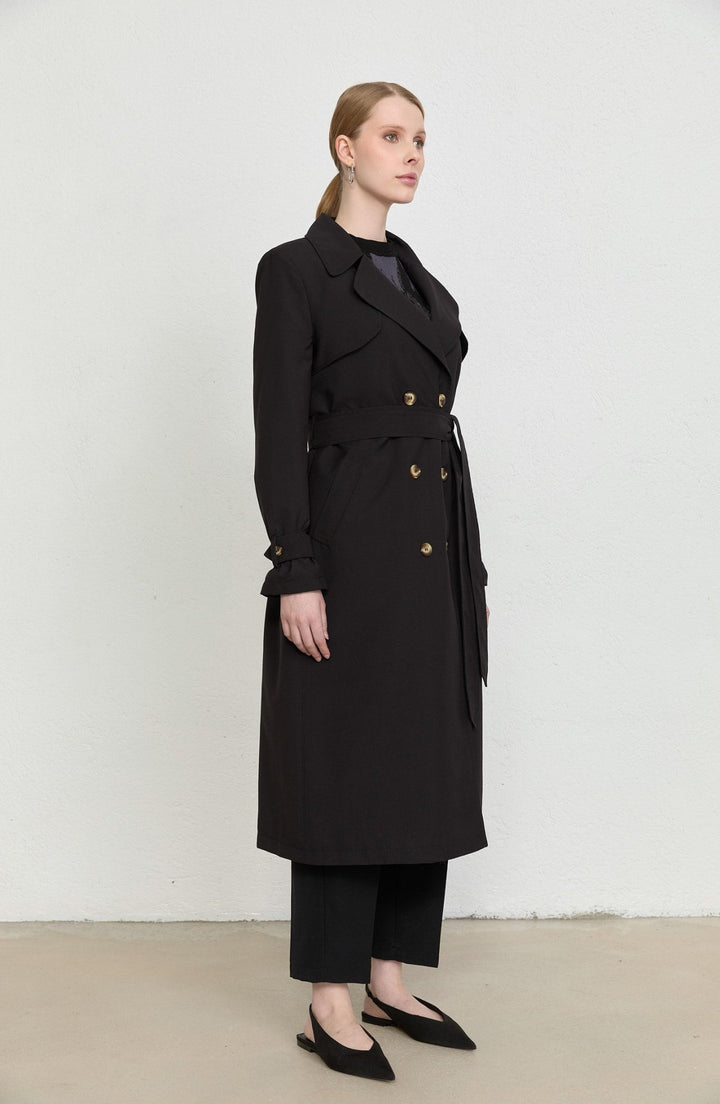 Rüzgarlıklı Siyah Trençkot - Fatma Atasoy