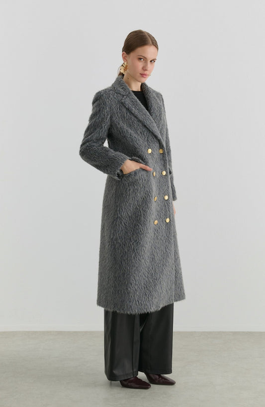 Sakallı Blazer Gri Maksi Kaban - Fatma Atasoy