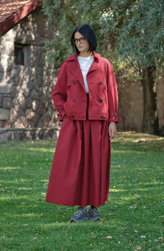 Sık Pileli Bordo Trenç Etek - Fatma Atasoy