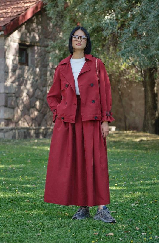 Sık Pileli Bordo Trenç Etek - Fatma Atasoy