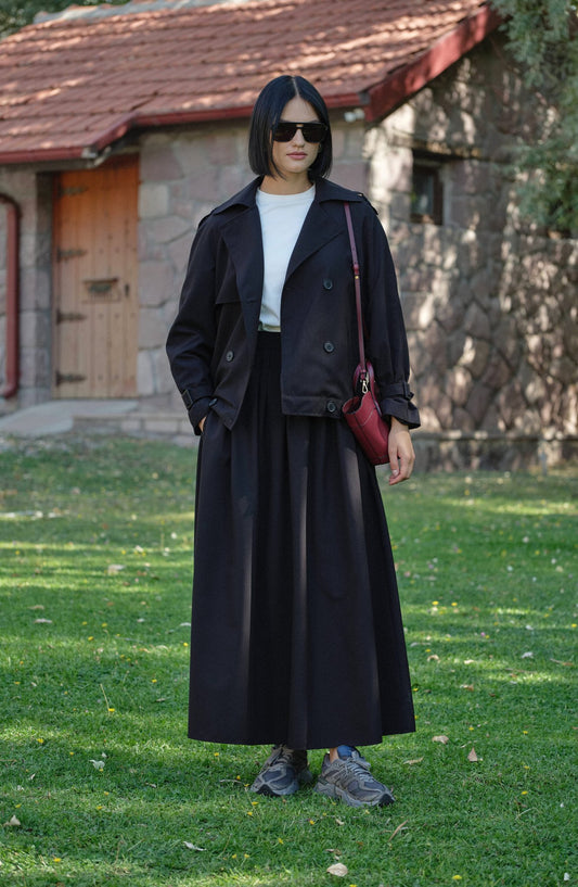 Sık Pileli Siyah Trenç Etek - Fatma Atasoy