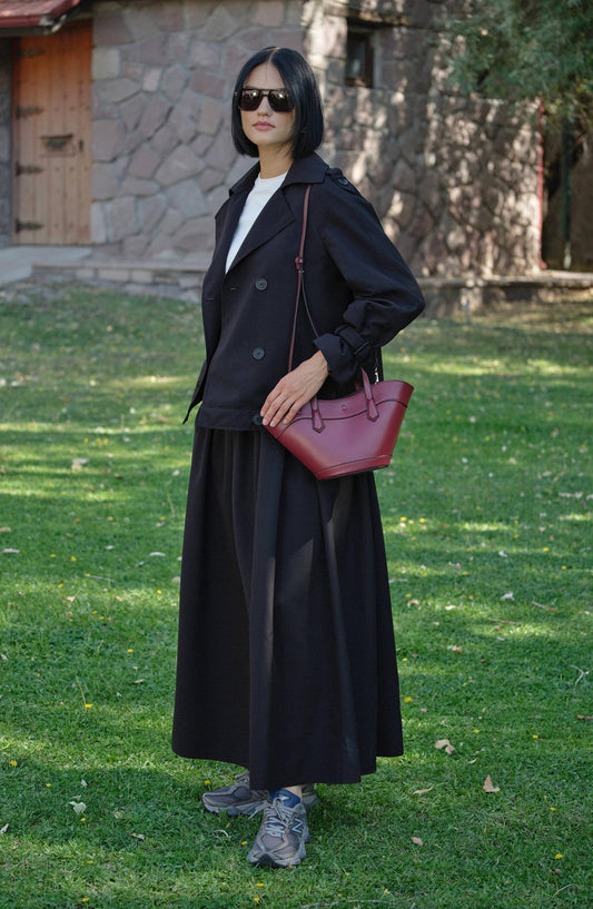 Sık Pileli Siyah Trenç Etek - Fatma Atasoy