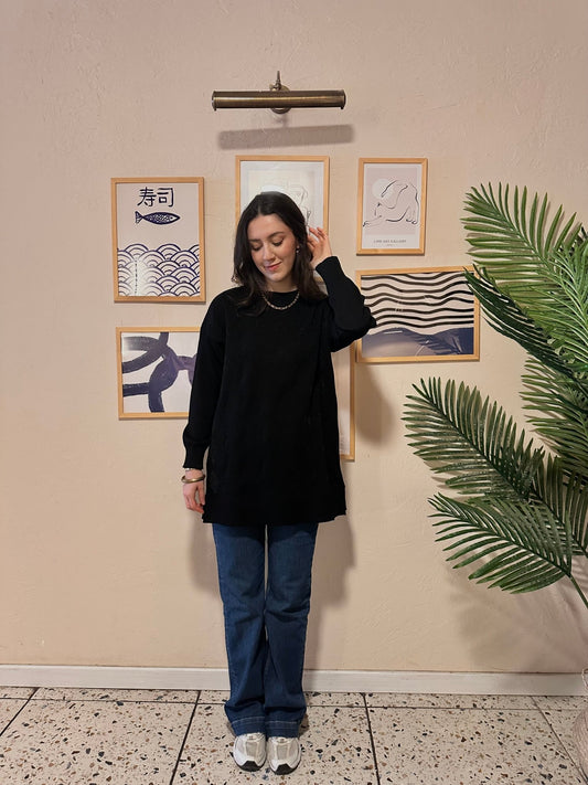 Simli Baklava Desen Siyah Merserize Kazak - Fatma Atasoy