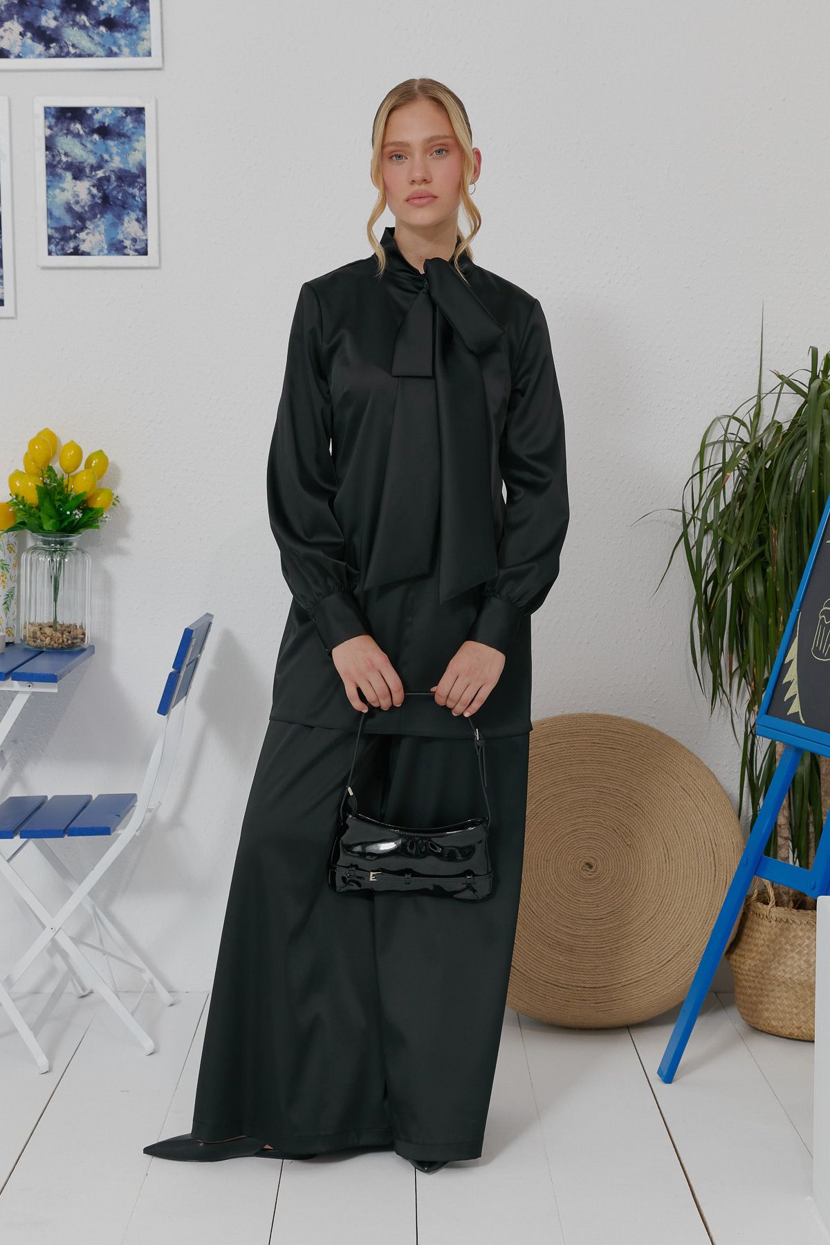 Siyah Saten Etek Pantalon - Fatma Atasoy