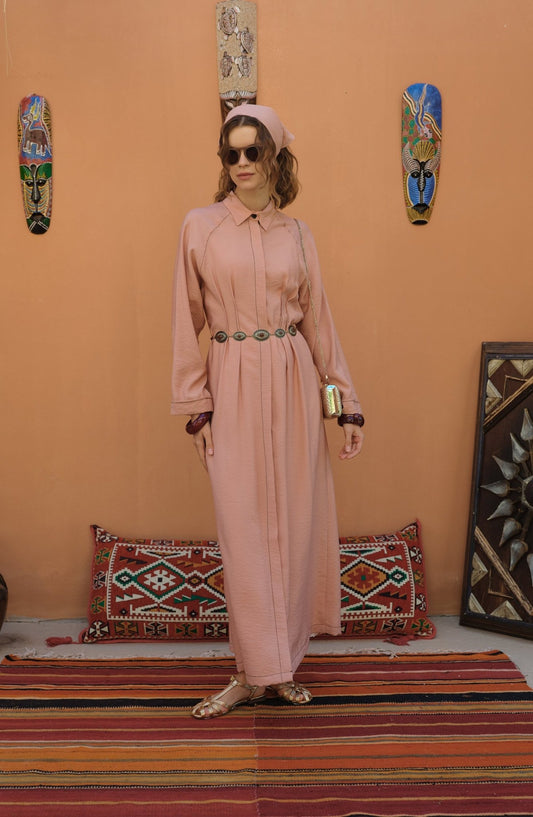 Spor Dikişli Nervürlü Soft Pembe Elbise - Fatma Atasoy