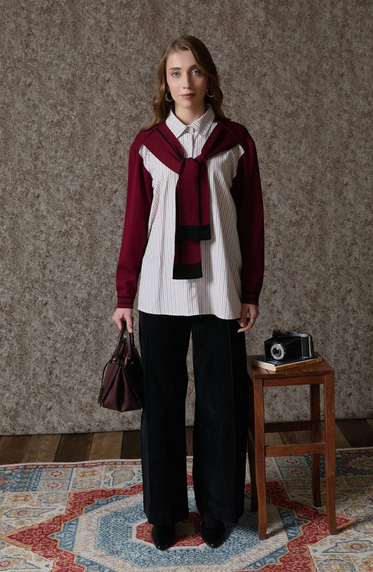 Spor Dikişli Siyah Culotte Kadife Pantolon - Fatma Atasoy