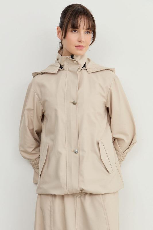 Stoperli Midi Yağmurluk Trenç Taş - Fatma Atasoy