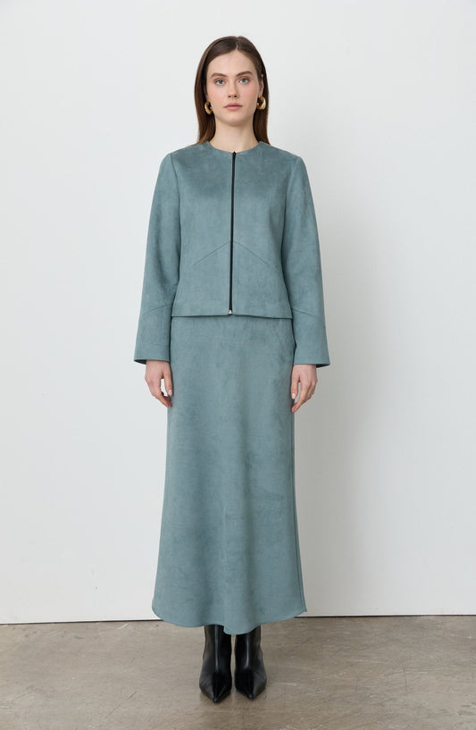 Süet Kesik Okyanus Yeşili Kısa Ceket - Fatma Atasoy