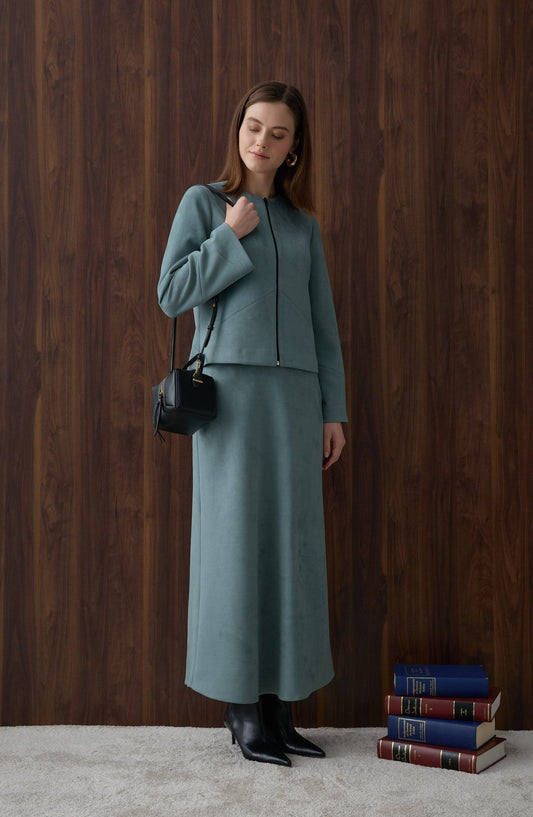 Süet Okyanus Yeşili Kalem Etek - Fatma Atasoy