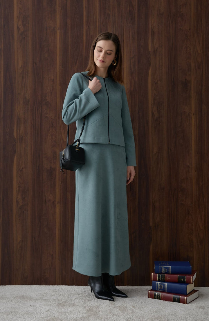 Süet Okyanus Yeşili Kalem Etek - Fatma Atasoy