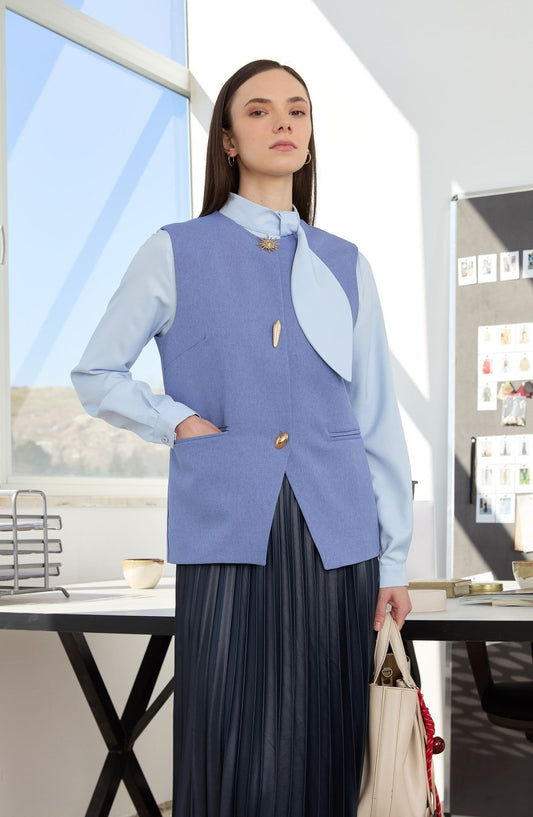 Sunshine Mavi Midi Yelek - Fatma Atasoy