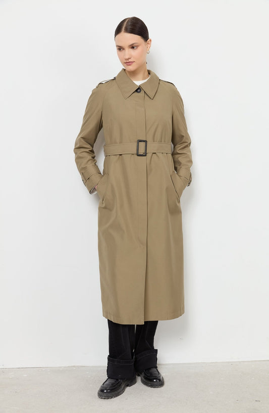 Tek Sıra Düğmeli Haki Trençkot - Fatma Atasoy