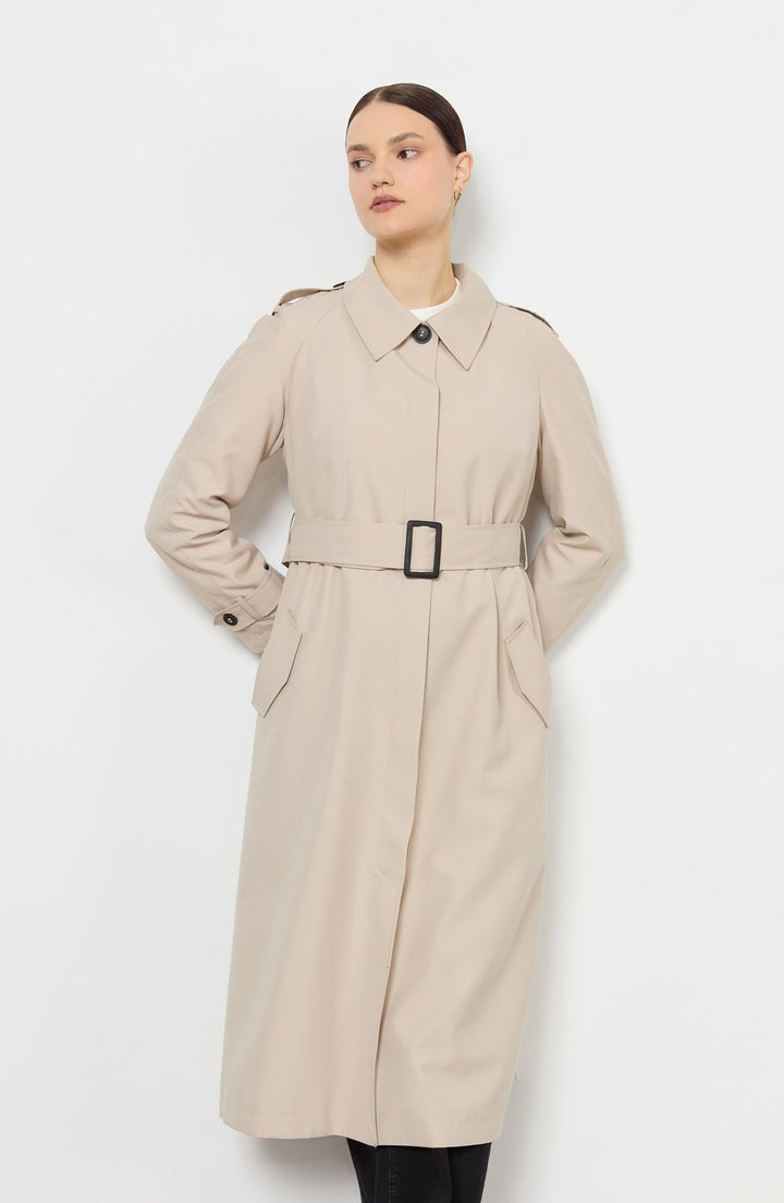 Tek Sıra Düğmeli Taş Trençkot - Fatma Atasoy